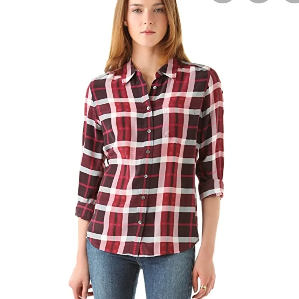 EQUIPMENT Pink Purple Plaid Silk Brett Shirt - S - Picture 1 of 6